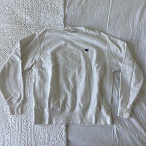 White Reverse Weave Champion Crewneck